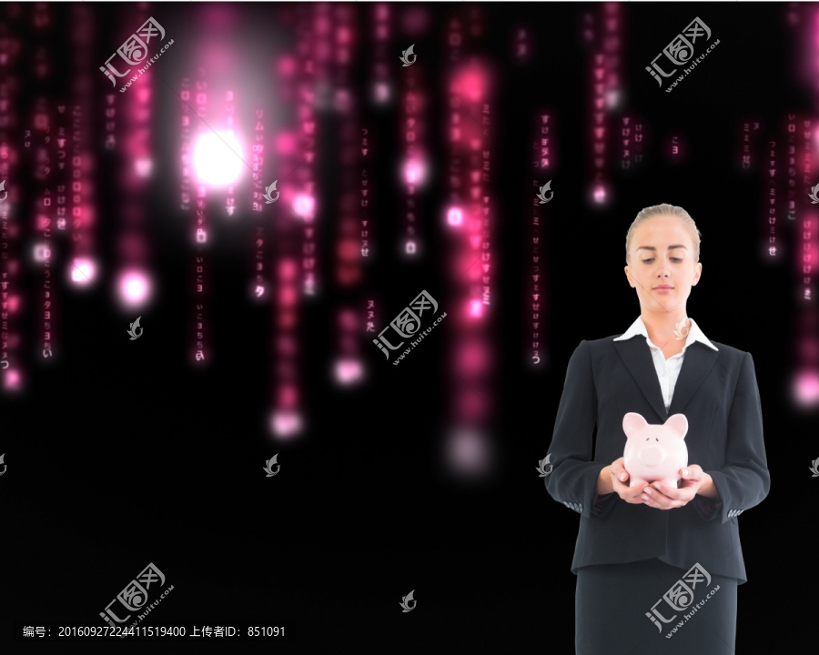 女商人抱著存錢罐的復(fù)合圖像