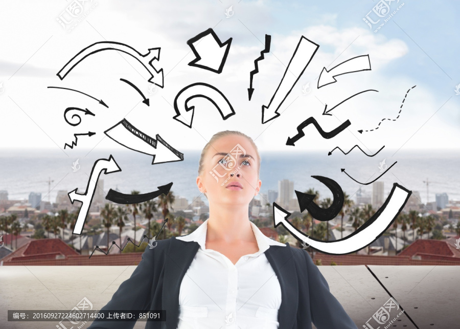 金發(fā)女商人站著的復合圖像