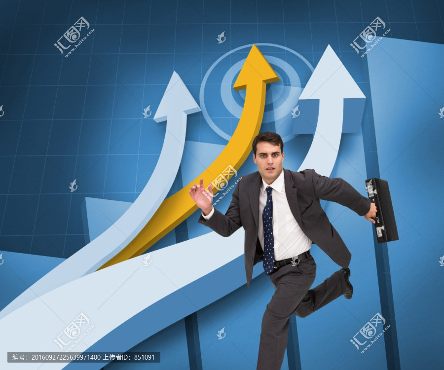 商人拎著包奔跑的復合形象