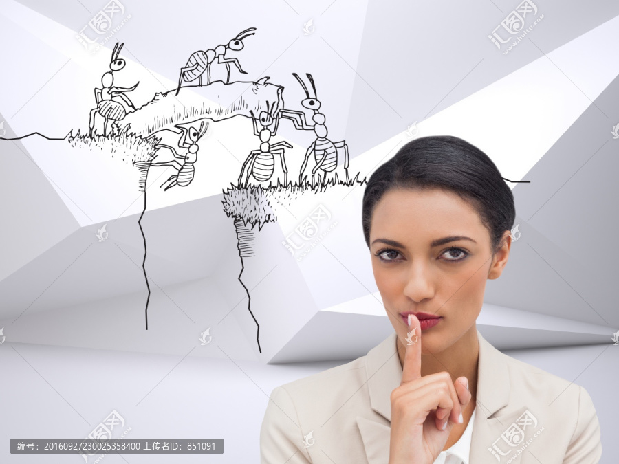 女商人做著禁聲手勢(shì)的復(fù)合形象
