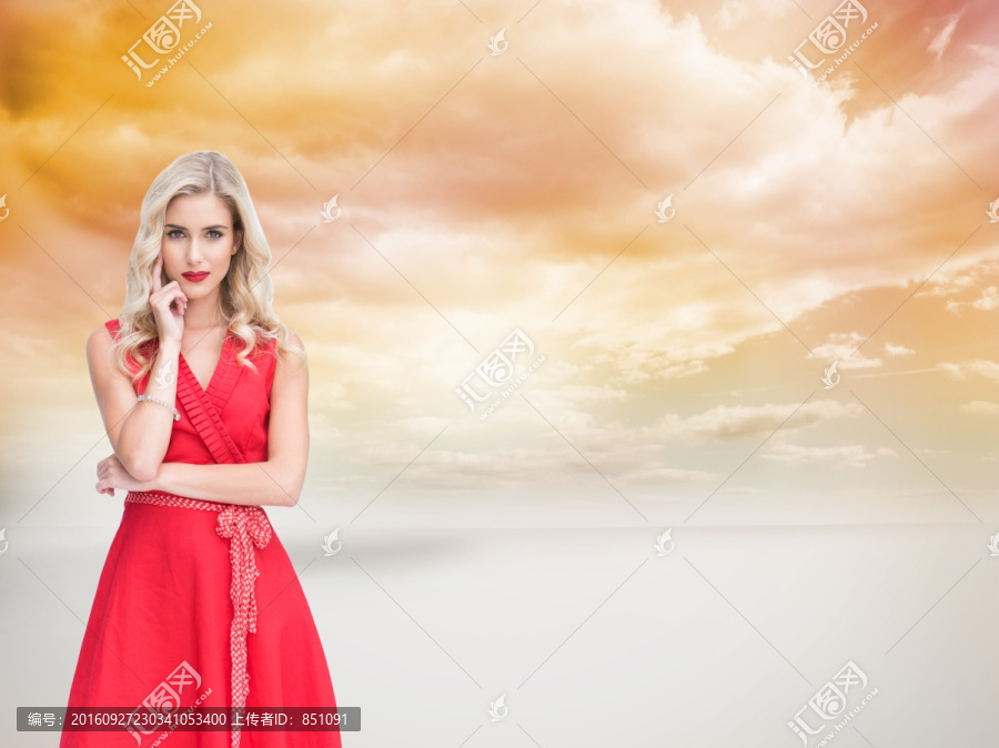 金發(fā)美女穿著紅色禮服的復(fù)合形象