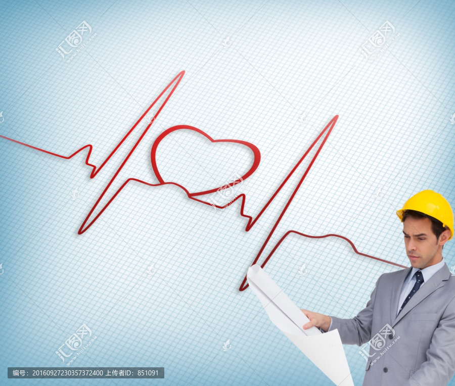建筑師看著設(shè)計(jì)圖的復(fù)合形象