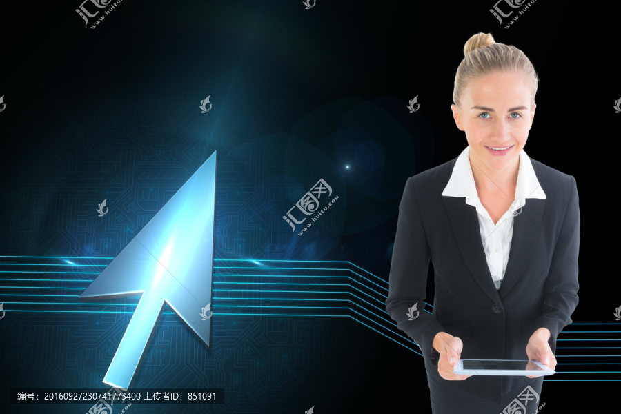 金發(fā)女商人持平板電腦的復(fù)合形象