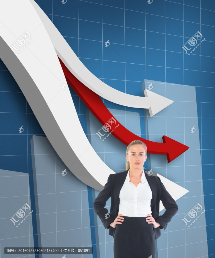金發(fā)女商人站著的復(fù)合圖像