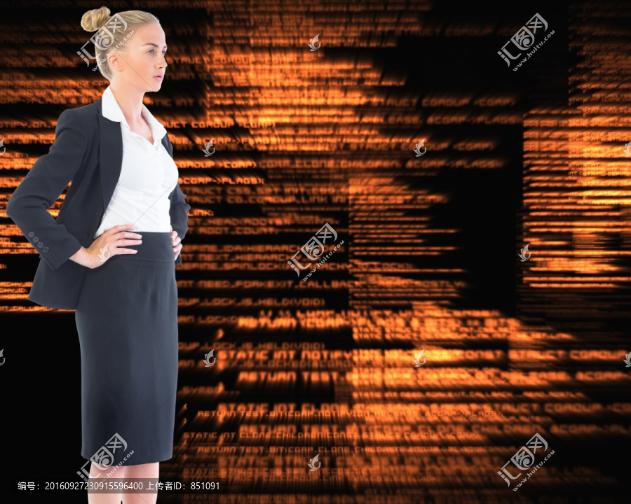 金發(fā)女商人站著的復(fù)合圖像