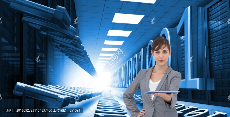 女商人拿著平板電腦的復(fù)合形象