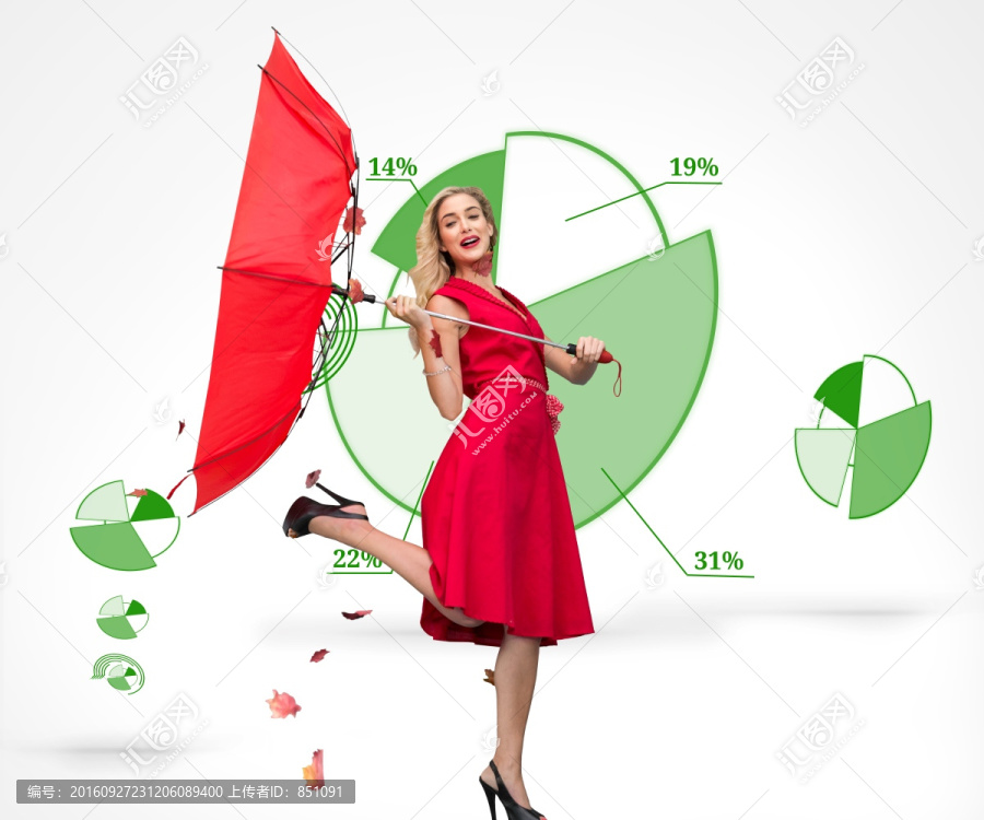女商人拿著紅傘的復(fù)合形象