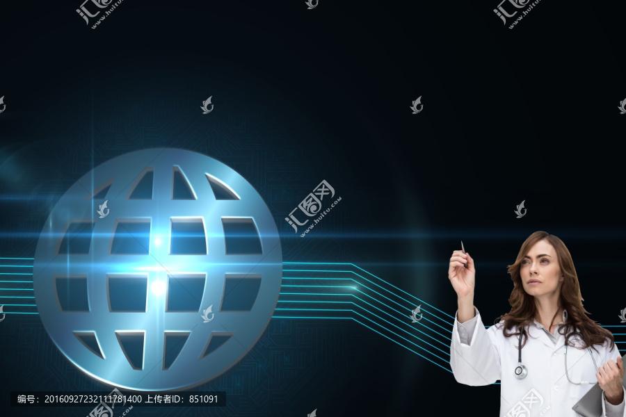 女醫(yī)生拿著筆的復(fù)合形象