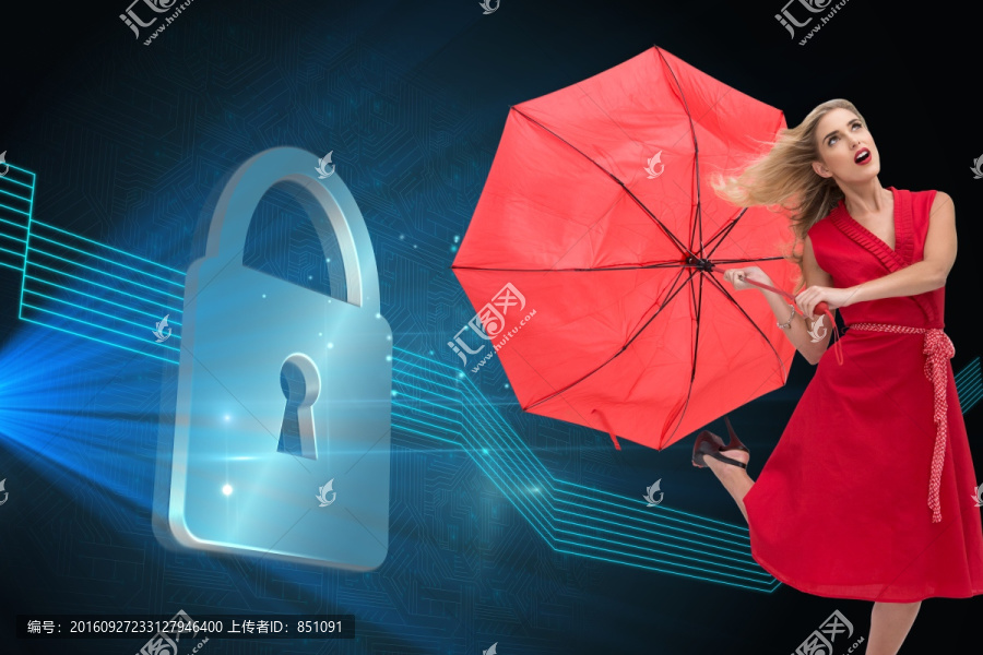 金發(fā)美女拿著傘的復(fù)合形象
