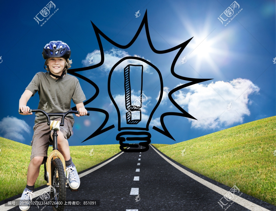 小男孩騎著自行車的復(fù)合形象