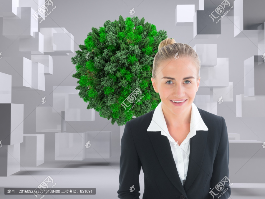 女商人對(duì)著鏡頭微笑的復(fù)合形象