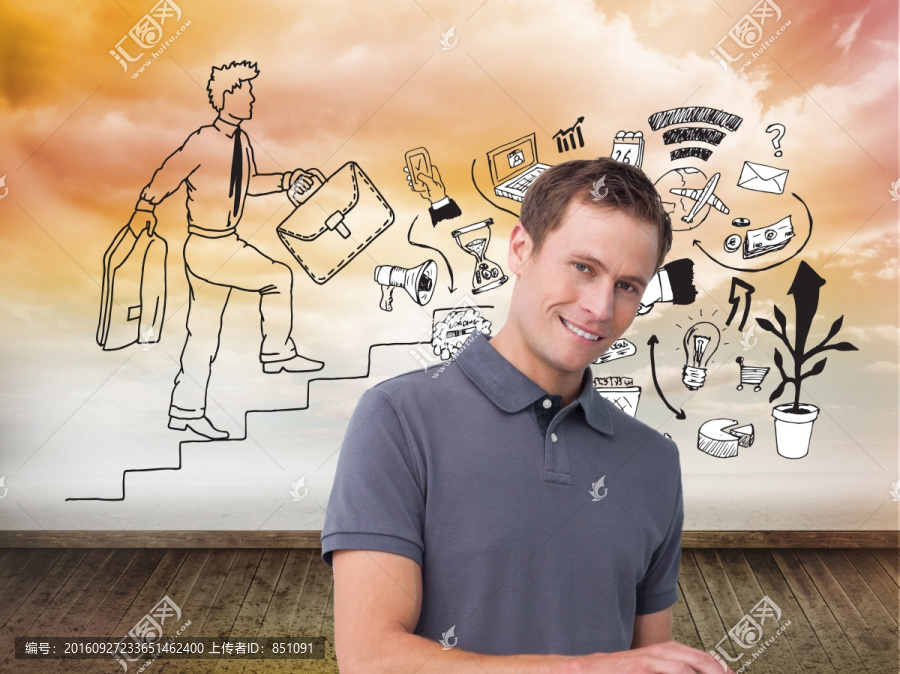 商人微笑著看著鏡頭的復(fù)合形象