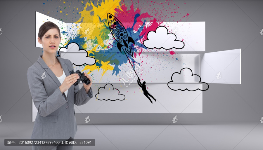 商人拿著望遠鏡的復合形象