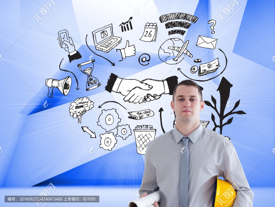 建筑師拿著設(shè)計(jì)圖的復(fù)合形象