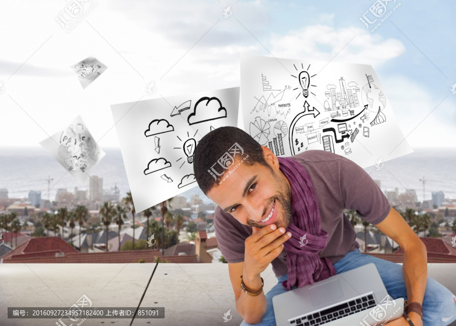男人拿著筆記本電腦的復(fù)合形象