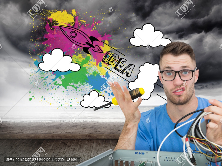 專業(yè)人士拿著電纜線的復合形象