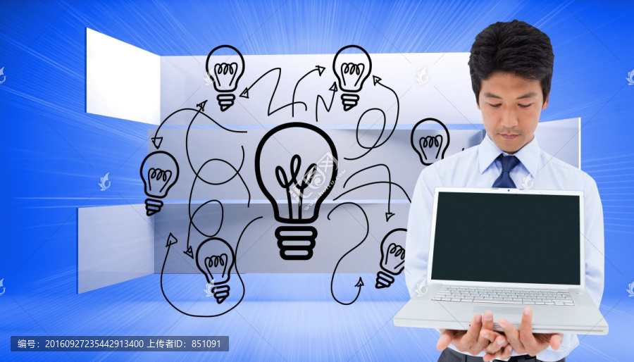 商人拿著筆記本電腦的復(fù)合形象