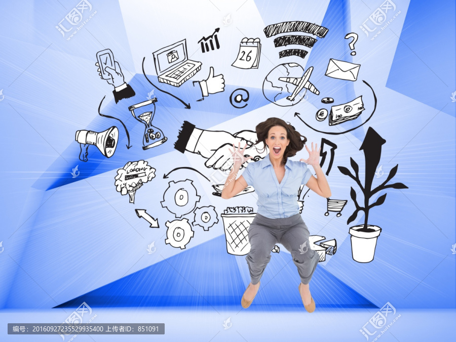 女商人對著鏡頭大叫的復(fù)合形象