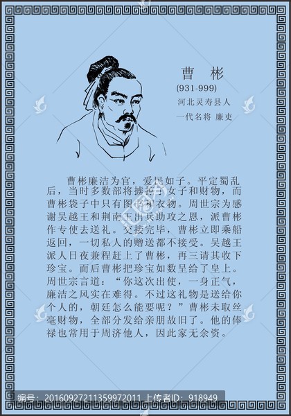 古代線描廉潔廉政人物曹彬