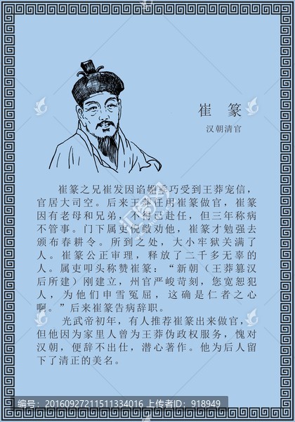 古代線描廉潔廉政人物崔篆