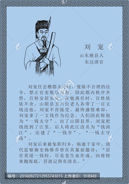 古代線描廉潔廉政人物劉寵