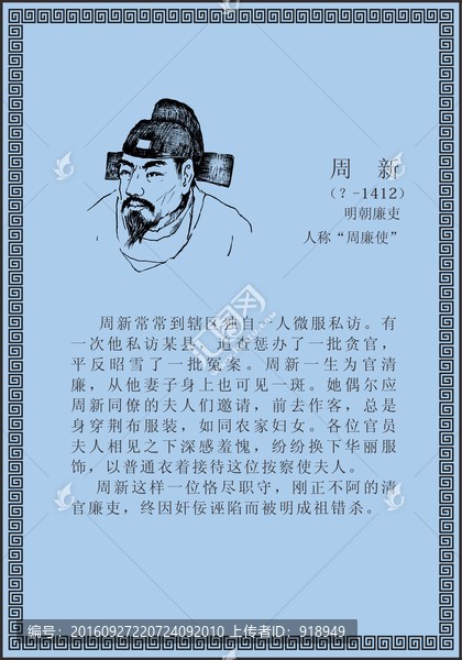 古代線描廉潔廉政人物周新