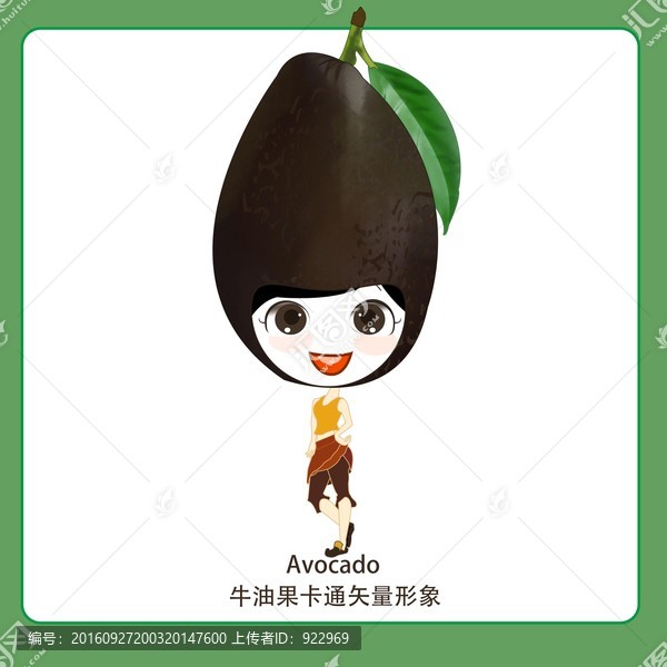 卡通牛油果,水果女孩,牛油果