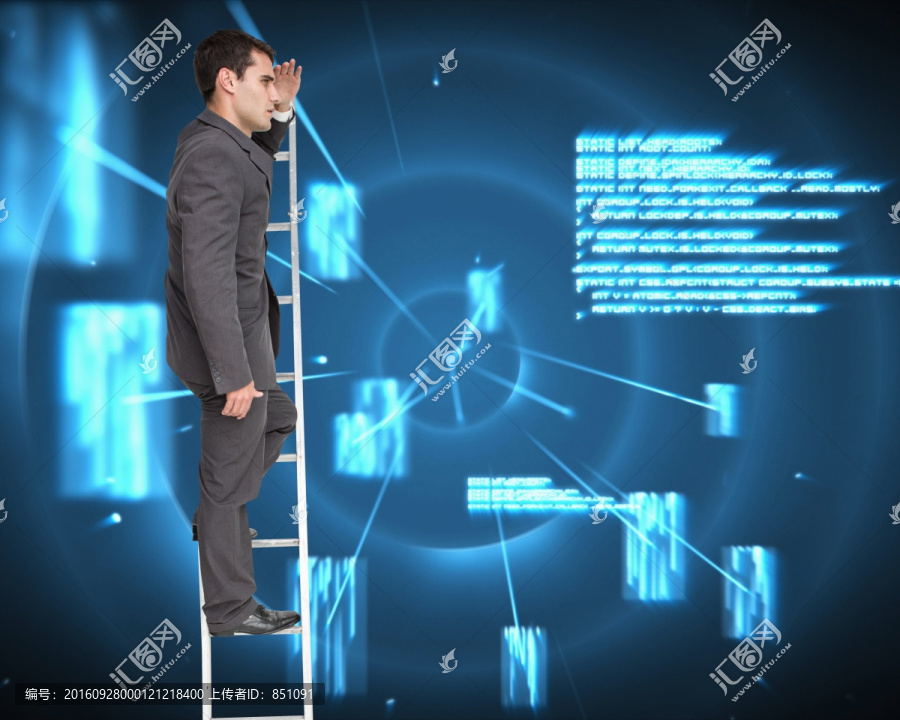 商人站在梯子上的合成圖像