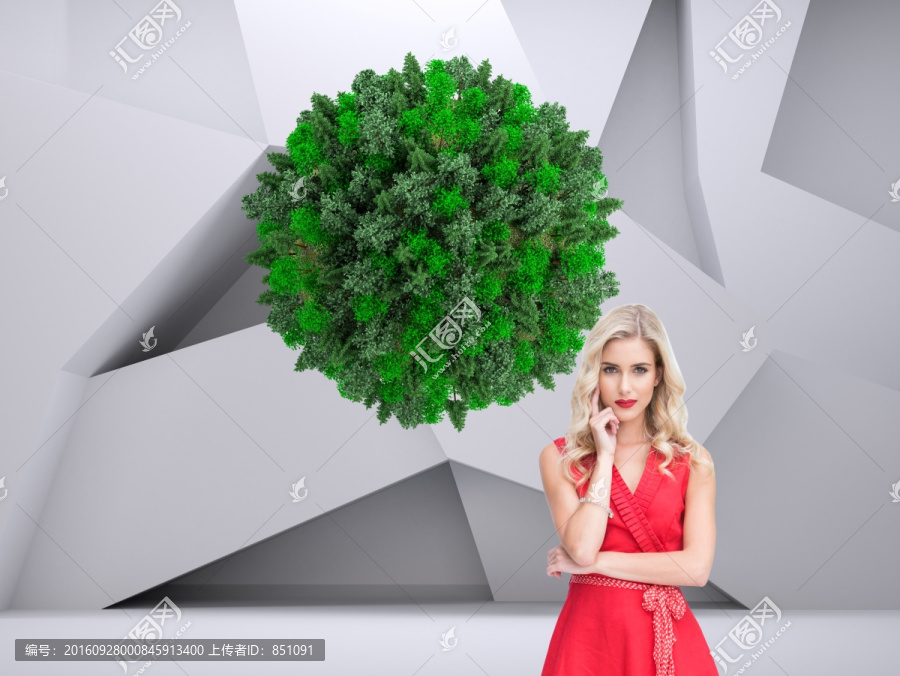金發(fā)美女穿著紅色禮服的復(fù)合形象
