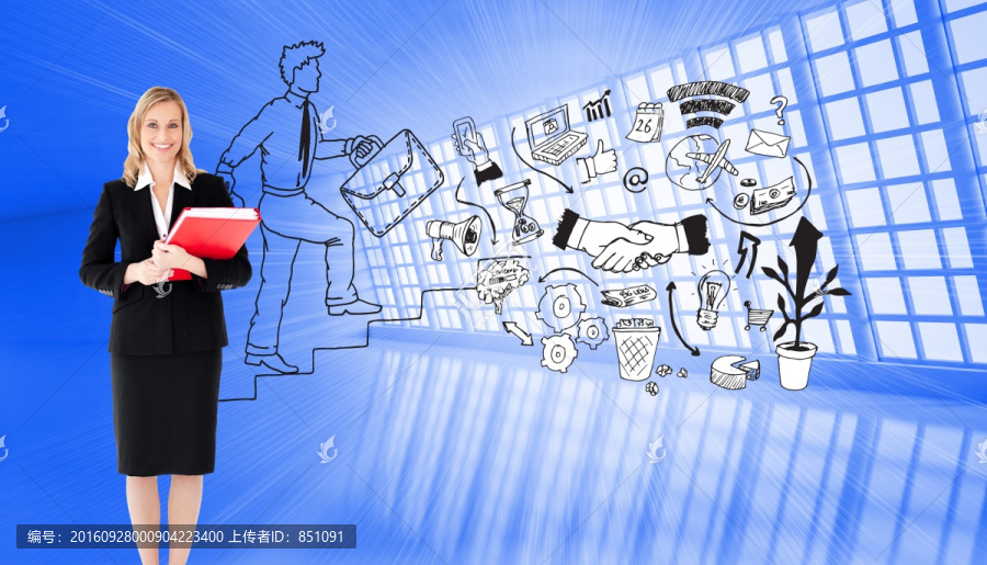 女商人拿著文件夾的復合形象