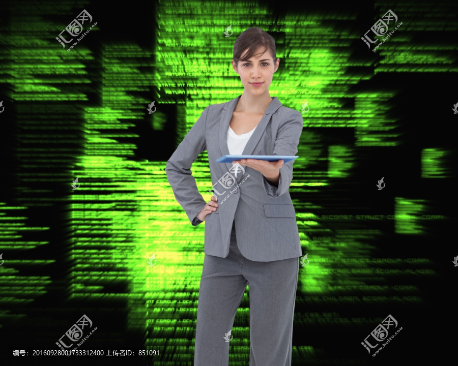 女商人拿著平板電腦的復(fù)合形象