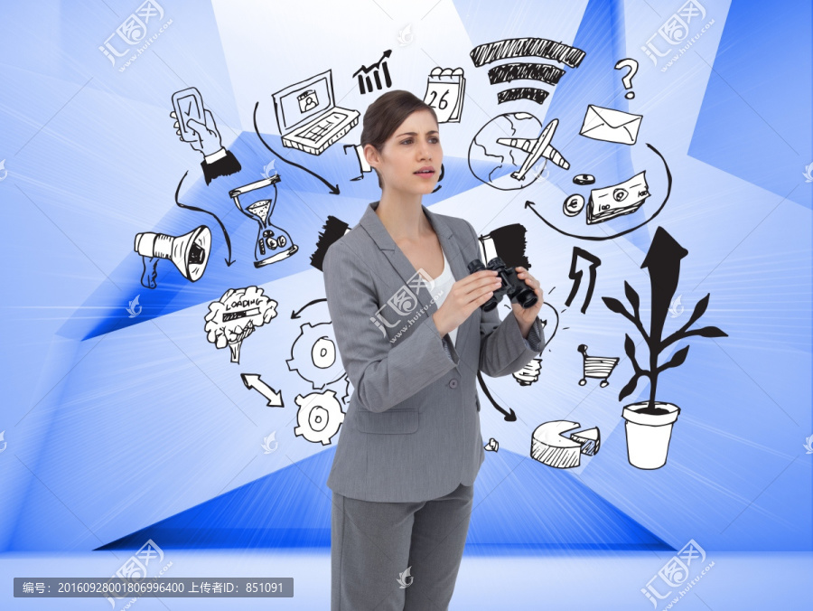 女商人拿著望遠(yuǎn)鏡的復(fù)合形象