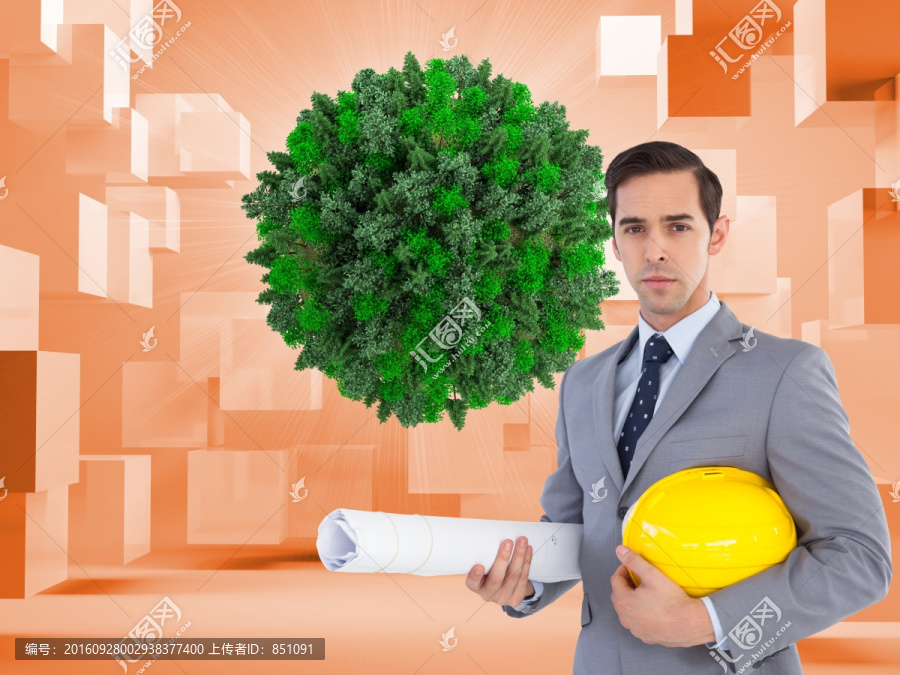 建筑師拿著設(shè)計圖的復(fù)合形象