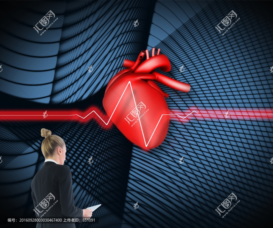 金發(fā)女商人持平板電腦的復(fù)合形象