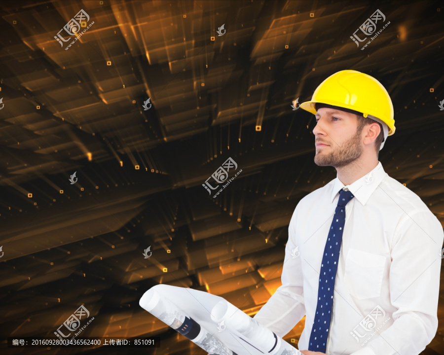 建筑師拿著設(shè)計(jì)圖的復(fù)合形象