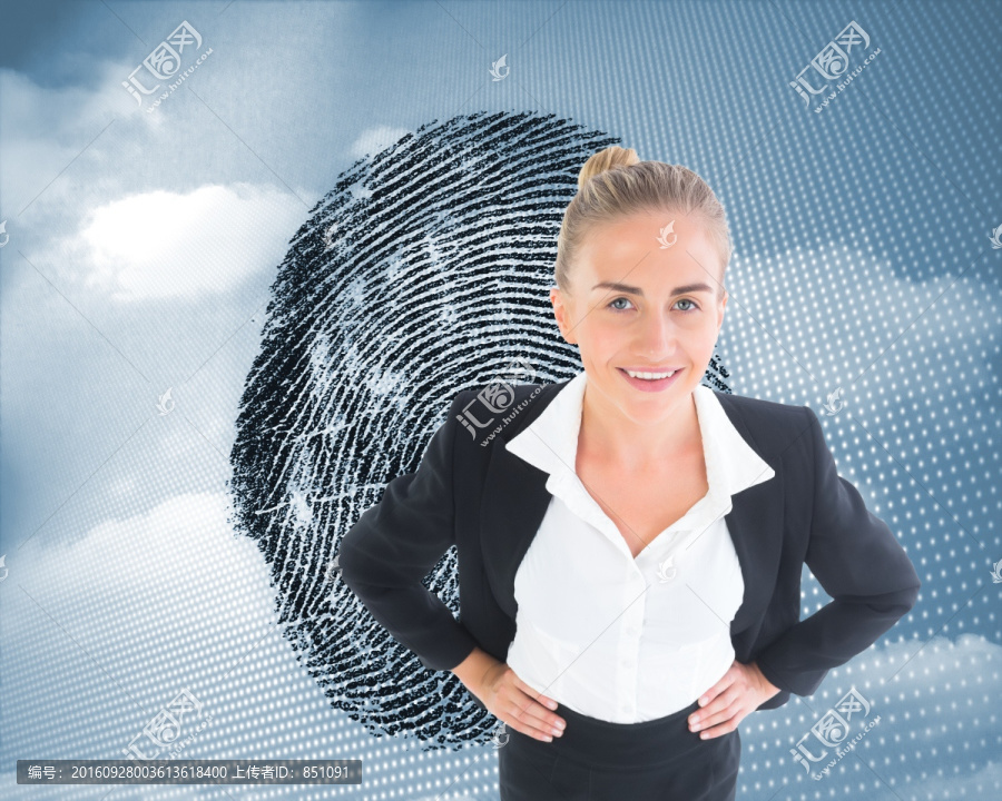 金發(fā)女商人站著的復(fù)合圖像
