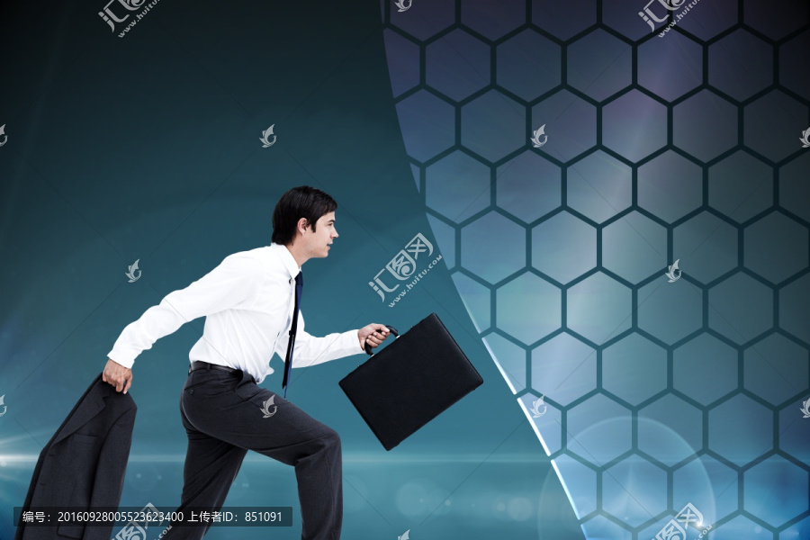商人拎著包奔跑的復(fù)合形象