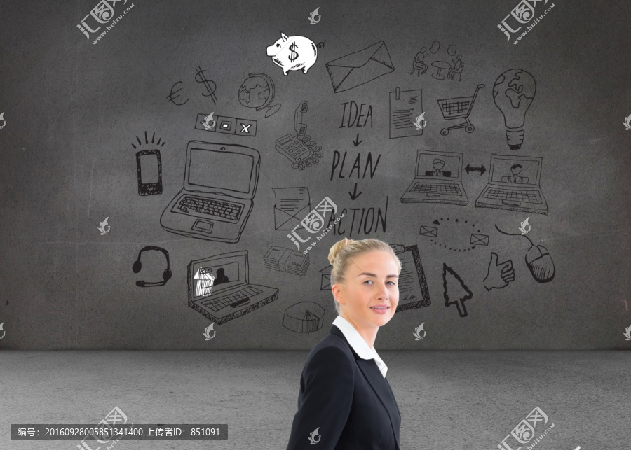 金發(fā)女商人看著鏡頭的復(fù)合形象