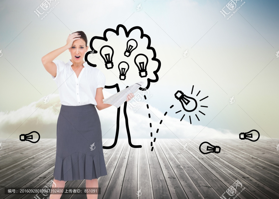 女商人拿著報紙驚訝的復合形象