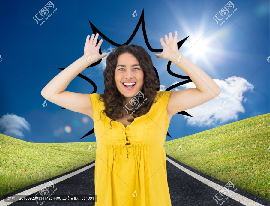 女商人高舉著雙手的復合形象