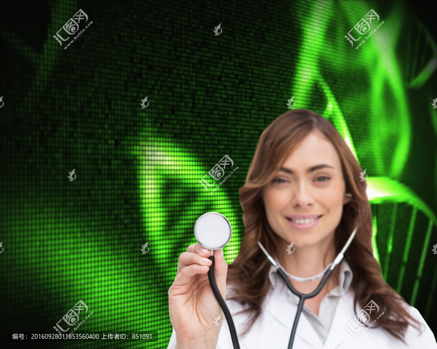 女醫(yī)生戴著聽診器的復(fù)合形象