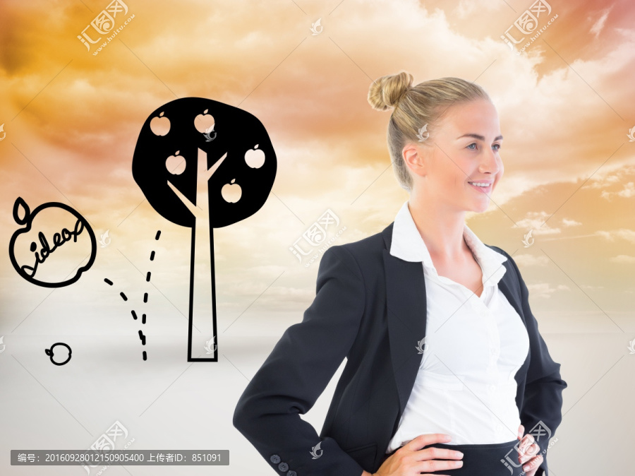 金發(fā)女商人站著的復合圖像