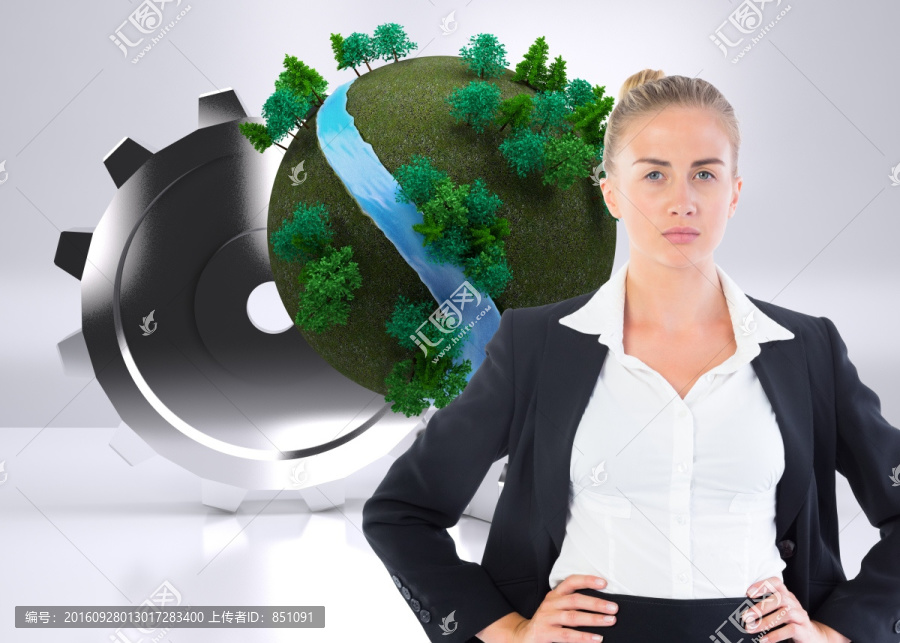 金發(fā)女商人站著的復(fù)合圖像