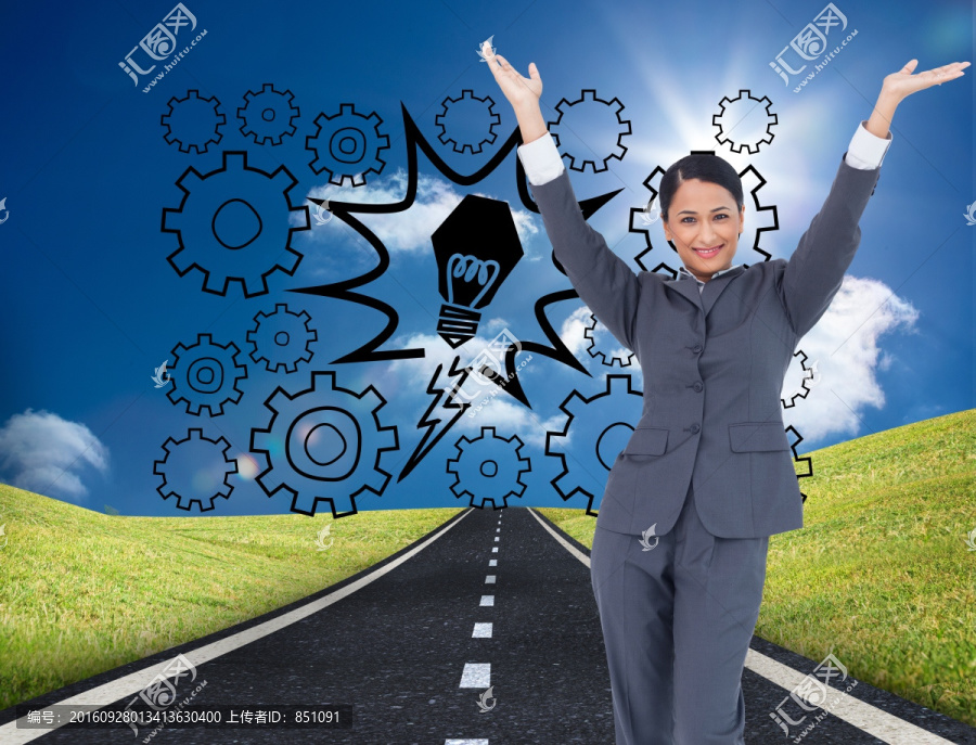 女商人高舉著雙手的復(fù)合形象