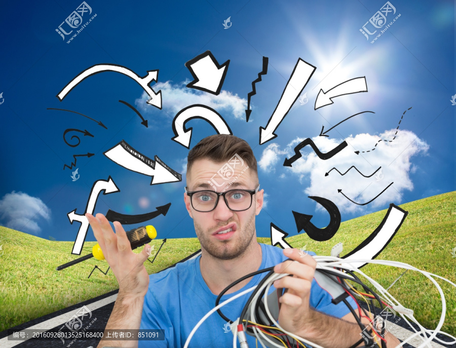 專業(yè)人士拿著纜線的復(fù)合形象
