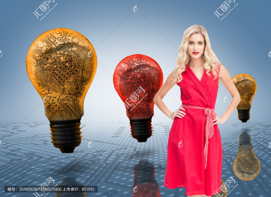 金發(fā)美女雙手叉腰的復(fù)合形象