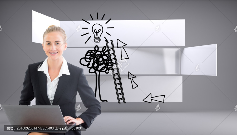 女商人使用筆記本電腦的復(fù)合形象