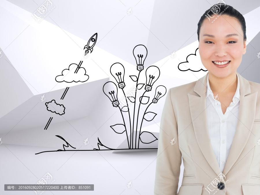 微笑的亞洲商人的復(fù)合圖像