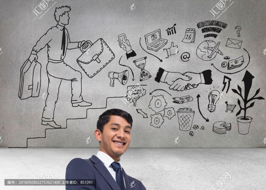 商人微笑著看著鏡頭的復(fù)合形象