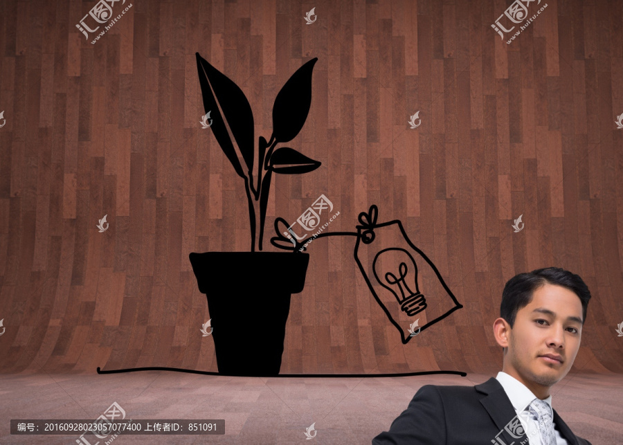 商人嚴肅的看著鏡頭的復合形象